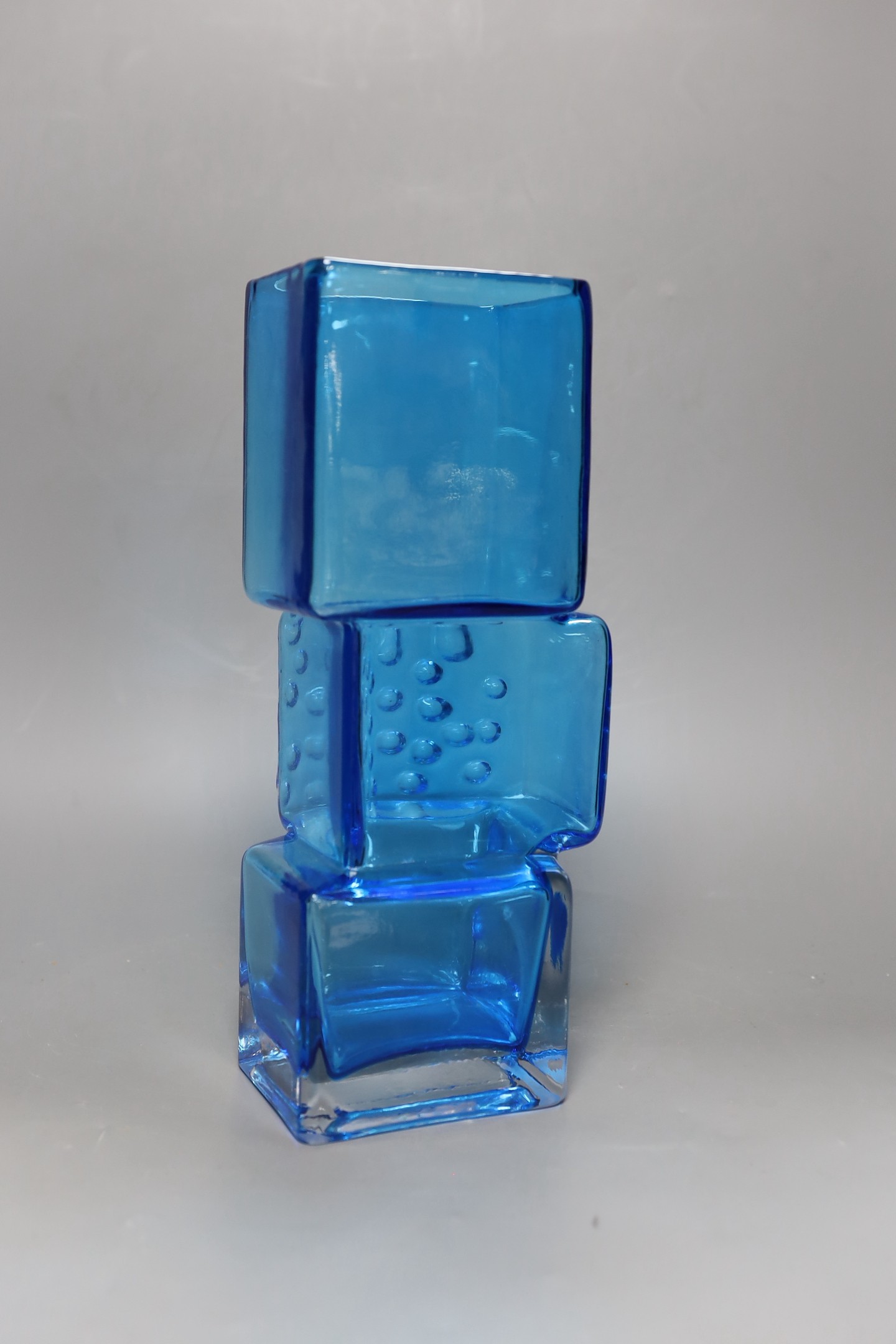 A large Whitefriars-style blue Drunken Bricklayer vase, 34cm tall